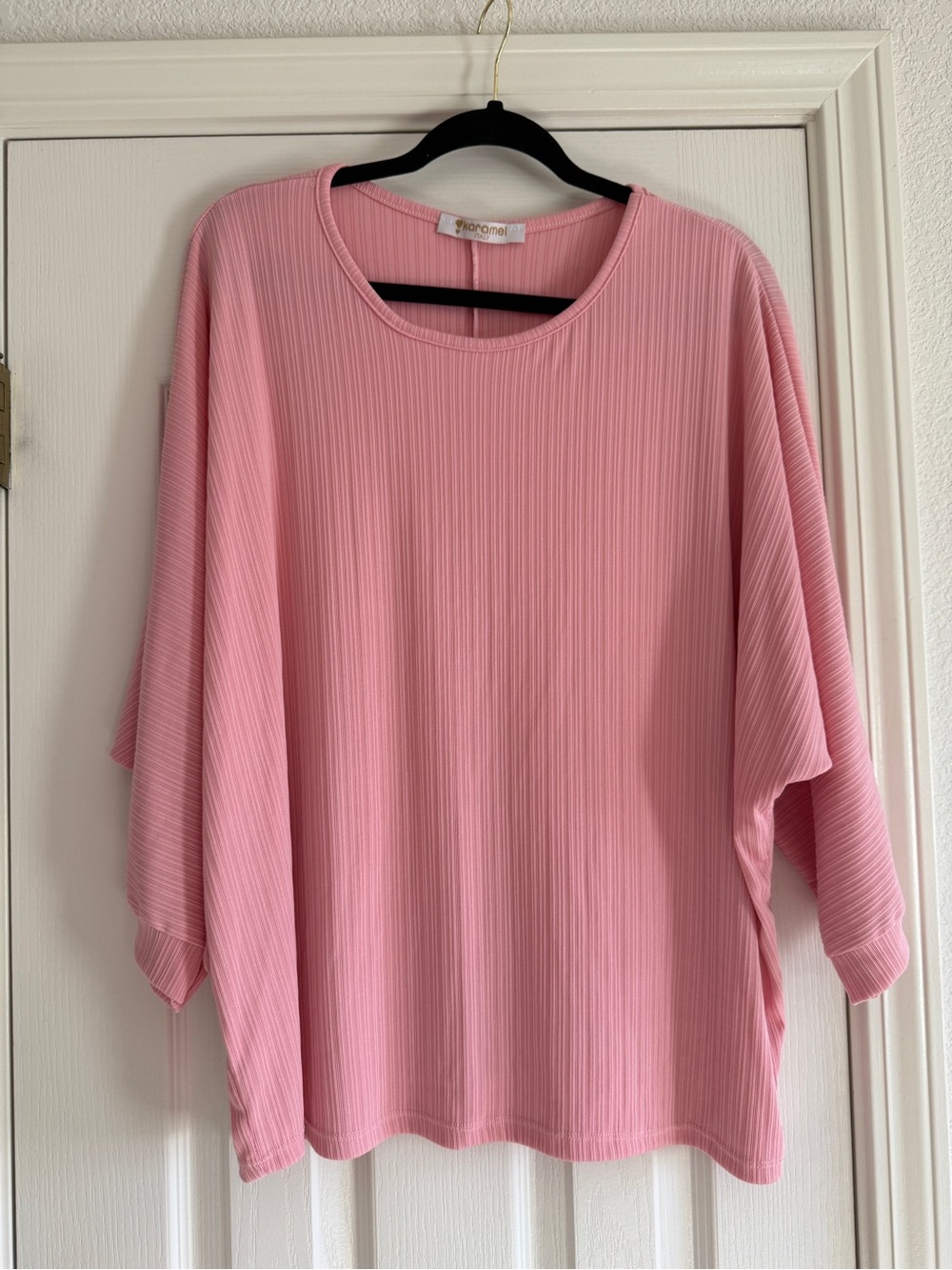 Pink Ribbed Dolman Tunic Top